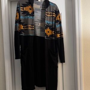 Honeyme Black and Multicolor Patterned Cardigan